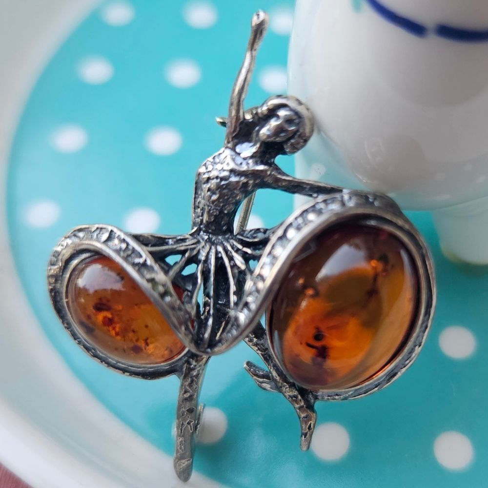 Elegant Silver and Amber Ballerina Brooch